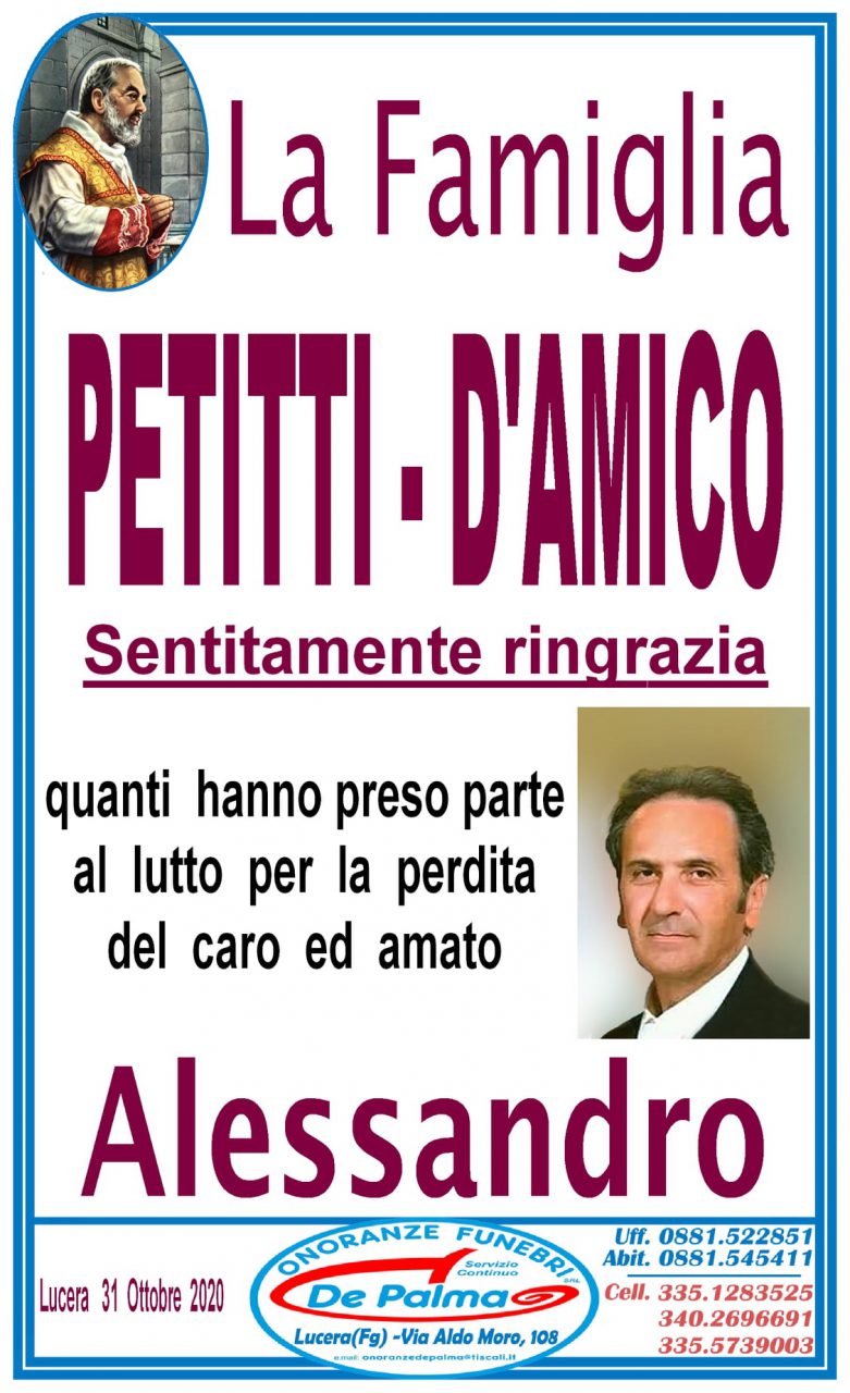 La famiglia Petitti - D'Amico ringrazia