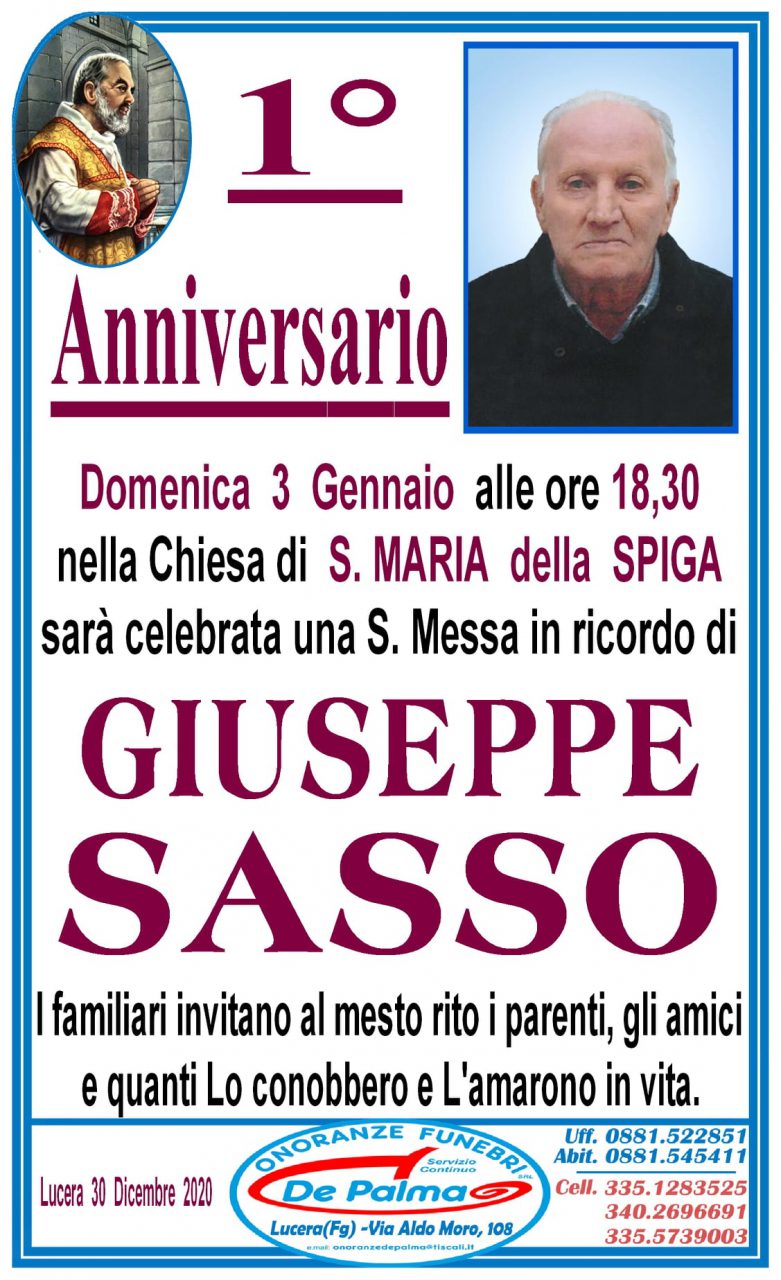 1° anniversario Giuseppe Sasso